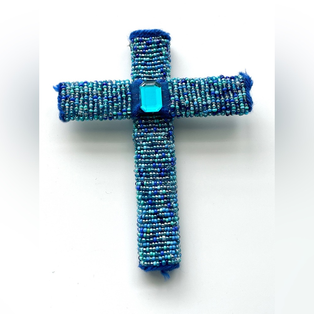 Blue Beaded mini cross